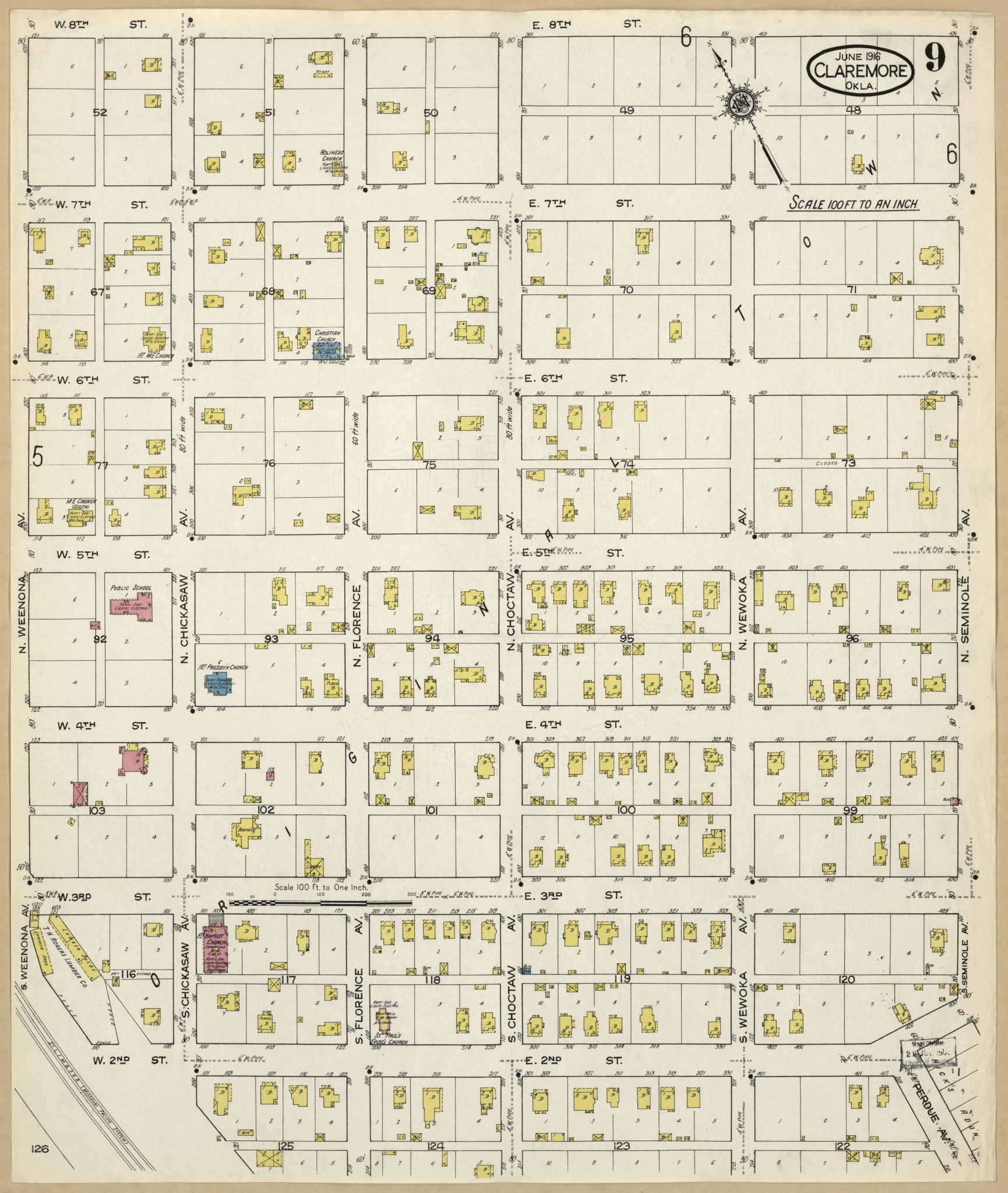 Claremore+ 1916 Sheet 9 Chickasaw &amp; 4th St 1916