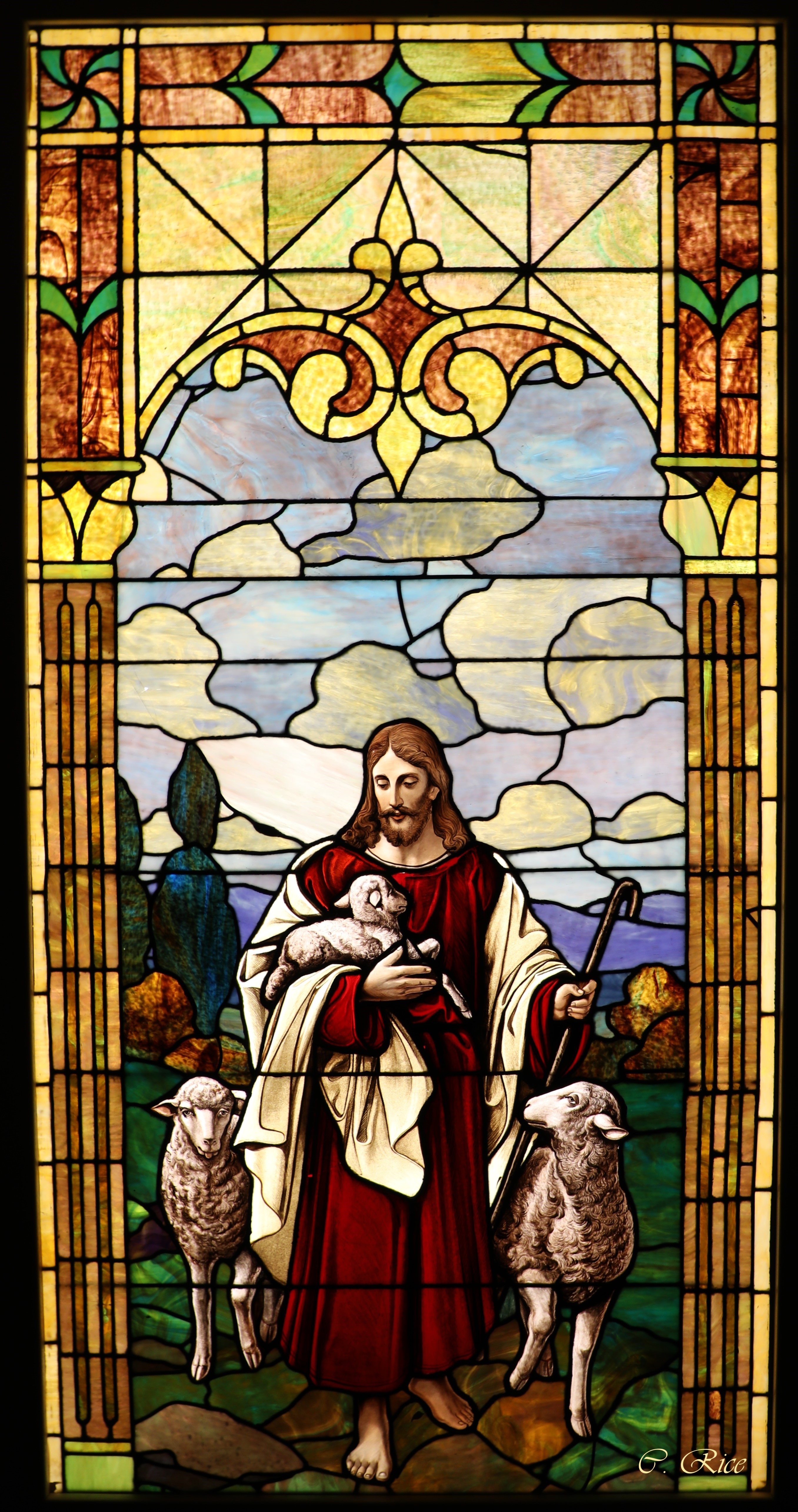 1st Baptist Chuch windows Jesus and lambs.jpg